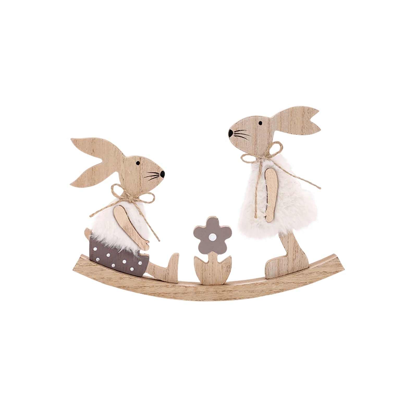 Easter Painted Rabbit Figurine Cute Wooden Craft Holiday Jointed Tabletop Ornament Party Decorative Accent Family Bunny Statue