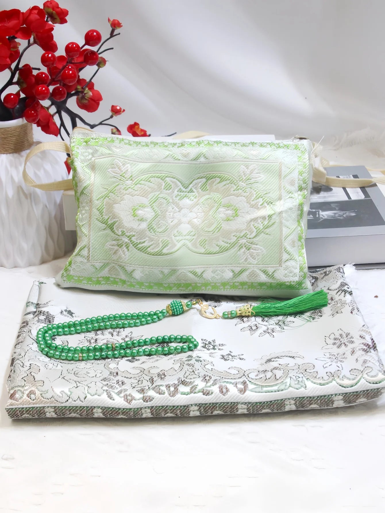 Muslim Prayer Rug With Prayer Beads and Portable Bag Muslim Gift Islamic  Soft Mat Gifts Set Turkish Carpet For Ramadan Eid Hajj