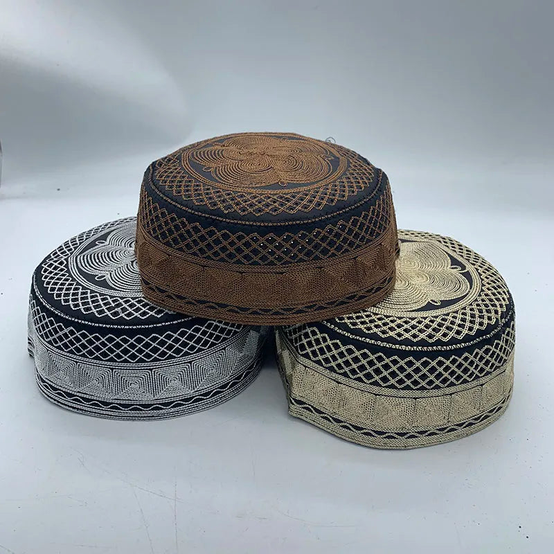 2023 New Muslim Prayer Hats Breathable Headware Kufi Hat Men Islam Skull Cap Ramadan Eid Gift Embroidery Man Hat