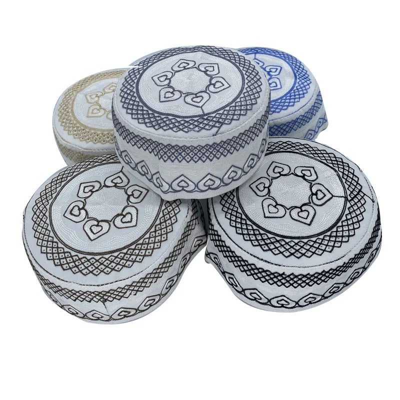 2023 New Muslim Prayer Hats Breathable Headware Kufi Hat Men Islam Skull Cap Ramadan Eid Gift Embroidery Man Hat