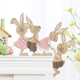Easter Painted Rabbit Figurine Cute Wooden Craft Holiday Jointed Tabletop Ornament Party Decorative Accent Family Bunny Statue